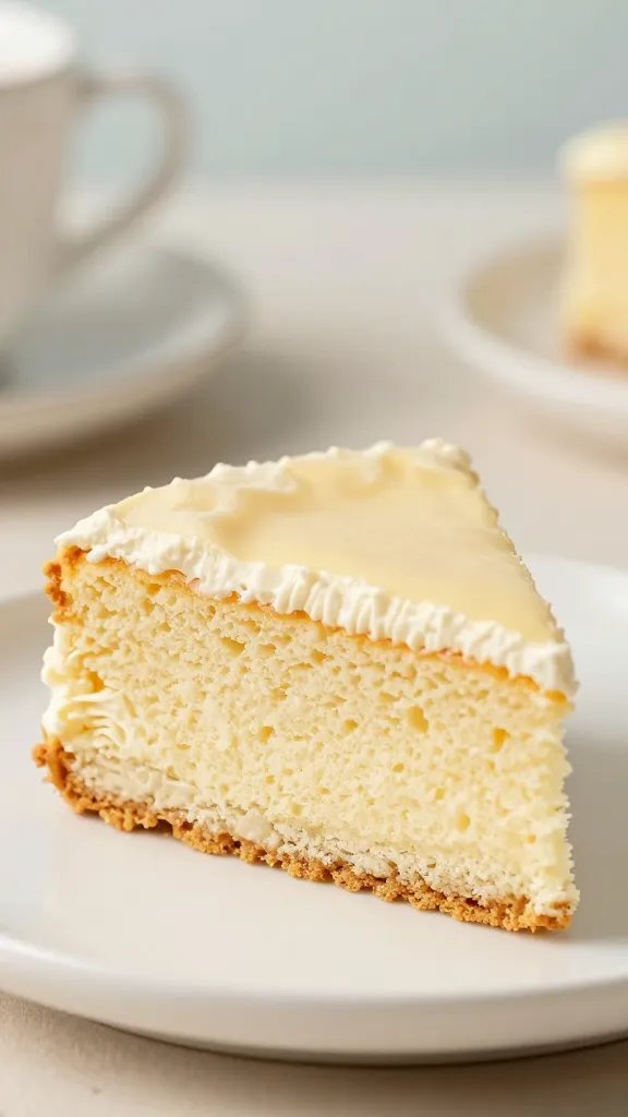 closeup of a single vanilla snack cake slice on a plate with blurred background