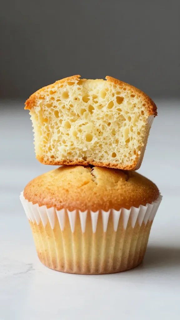 single cupcake cut in half revealing moist interior