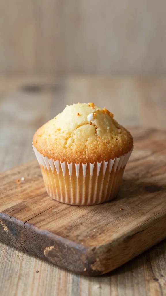 single cupcake on rustic wood board, natural light