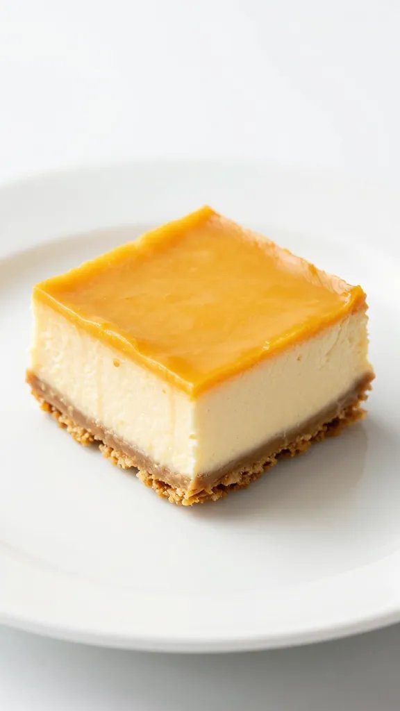 single creamy pumpkin cheesecake bar center shot on white plate