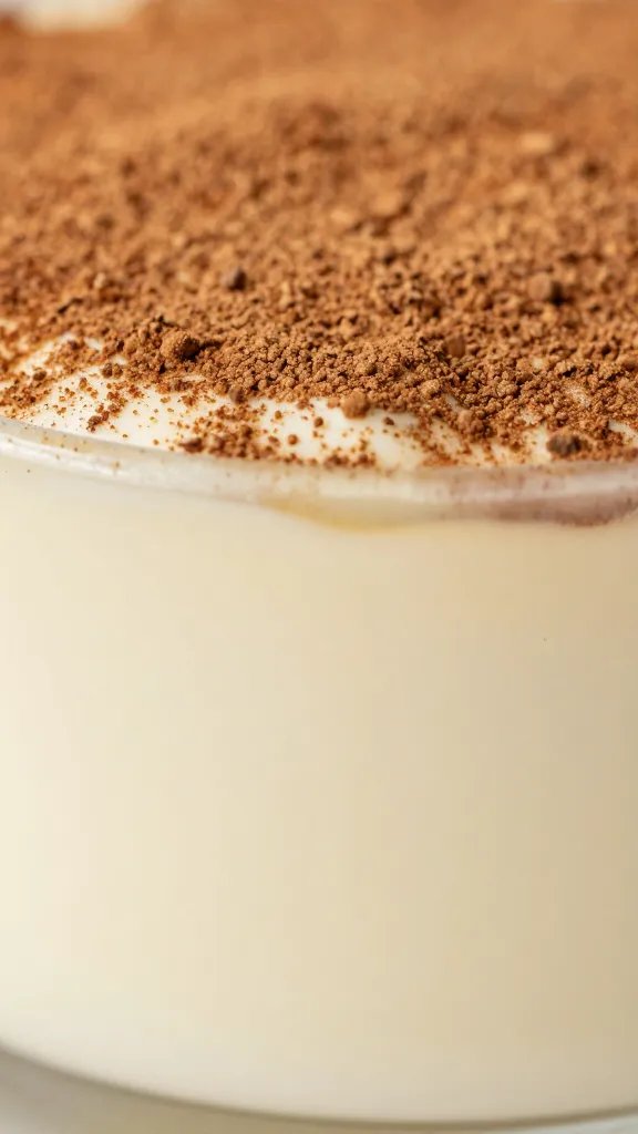 macro shot of creamy filling layer with cinnamon dusting