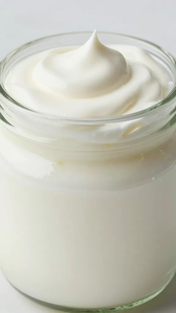 closeup of creamy whipped yogurt layer in glass jar