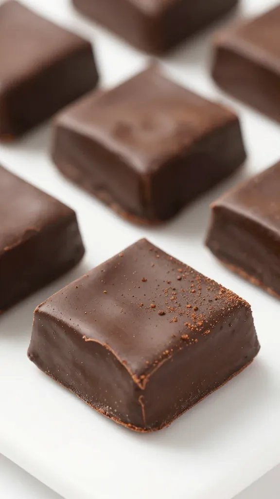 closeup of chocolate-dusted no-bake bar on white plate