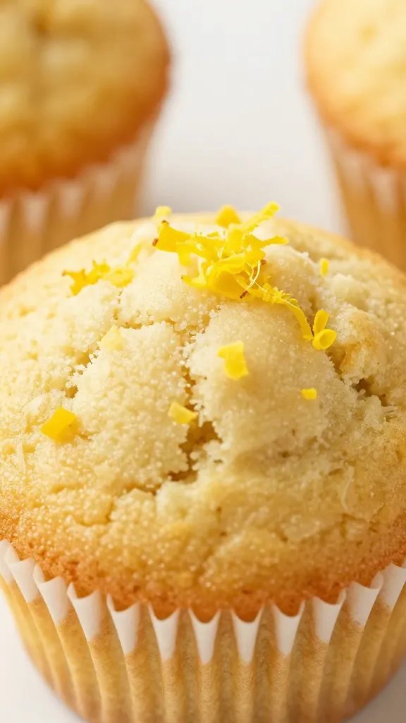 closeup of lemon zest atop lemon cake mix muffin