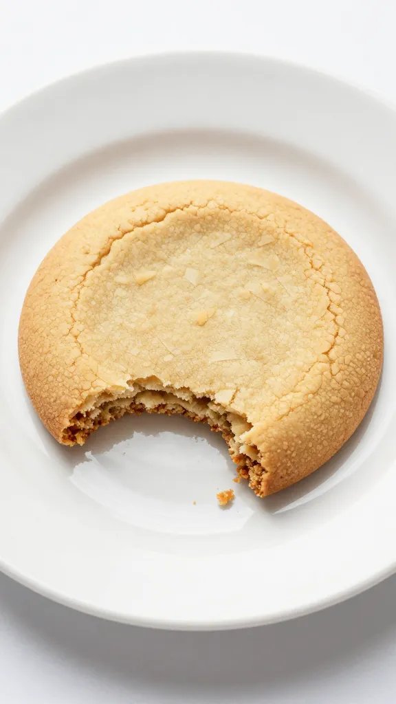 single plate with a soft-centred cookie, bite taken, crumbs exposed