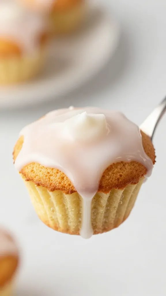 closeup of mug cake on spooned glaze