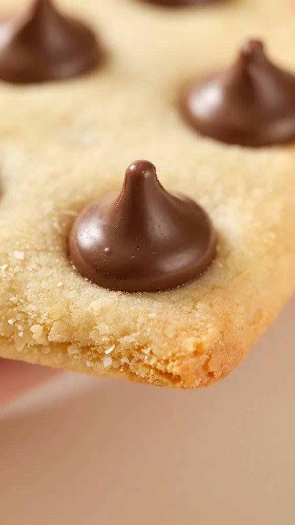 closeup of glossy melted chocolate chip on cookie edge