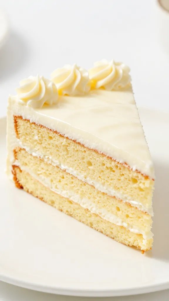 closeup of sheet cake slice on a white plate, glossy frosting